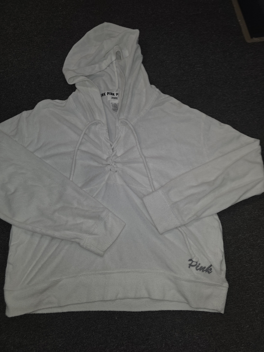 PINK Victoria's Secret Brand White Hooded Lace-Up Pullover Sweatshirt
